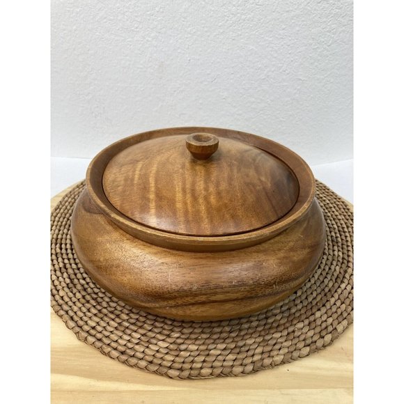 Handmade Other - *Vintage Handcrafted Wood Round Bowl Dish With Lid Signed Lina Vizcarra-Candasan